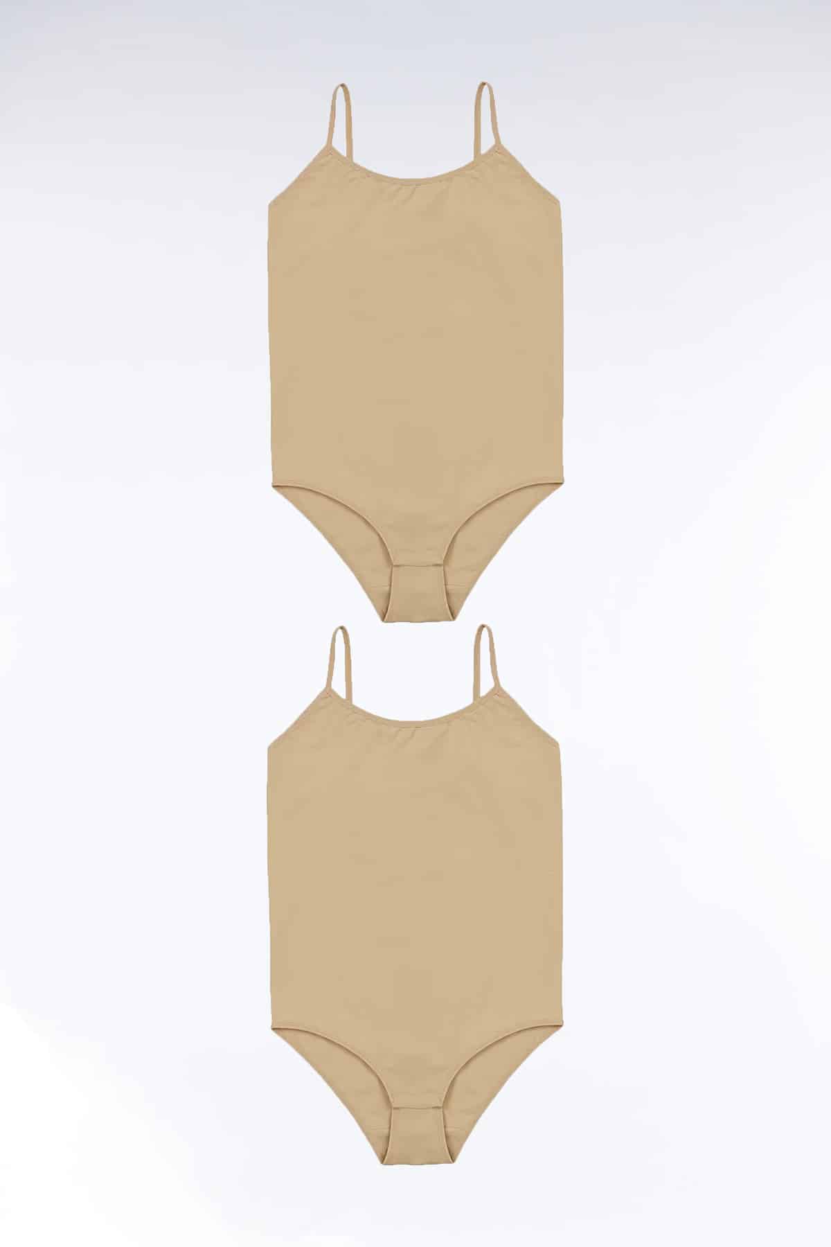 Kadın Pamuklu İp Askılı Üst Likralı Çitçitli Body 2'Li -2480