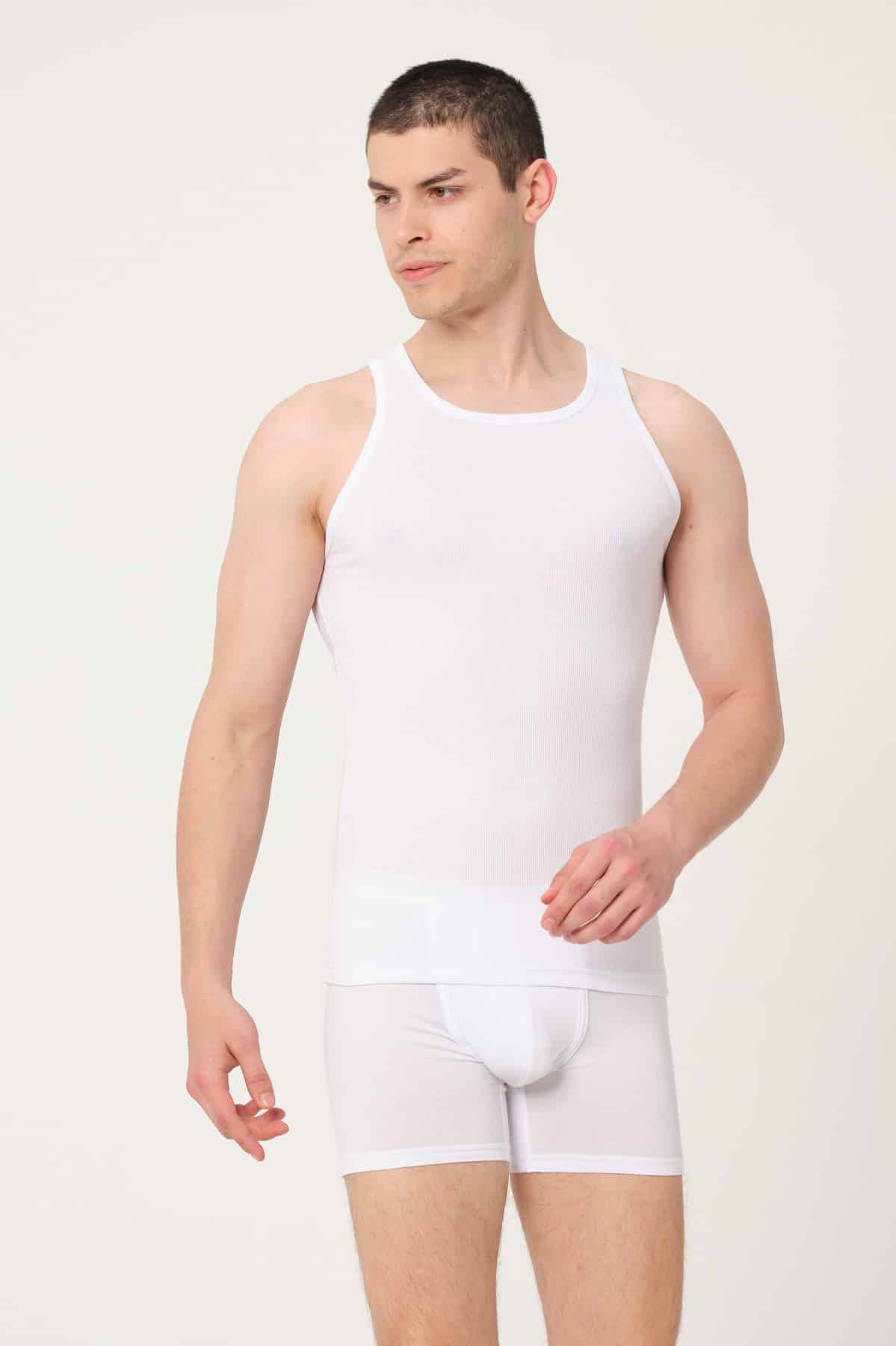Erkek Pamuklu İnce Kaşkorse Halter Yaka Atlet 2'Li -490 - Görsel 3
