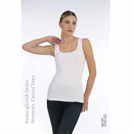 Kadın Pamuklu Kalın Askılı Basi̇c Yuvarlak Yaka Likralı Üst -2102