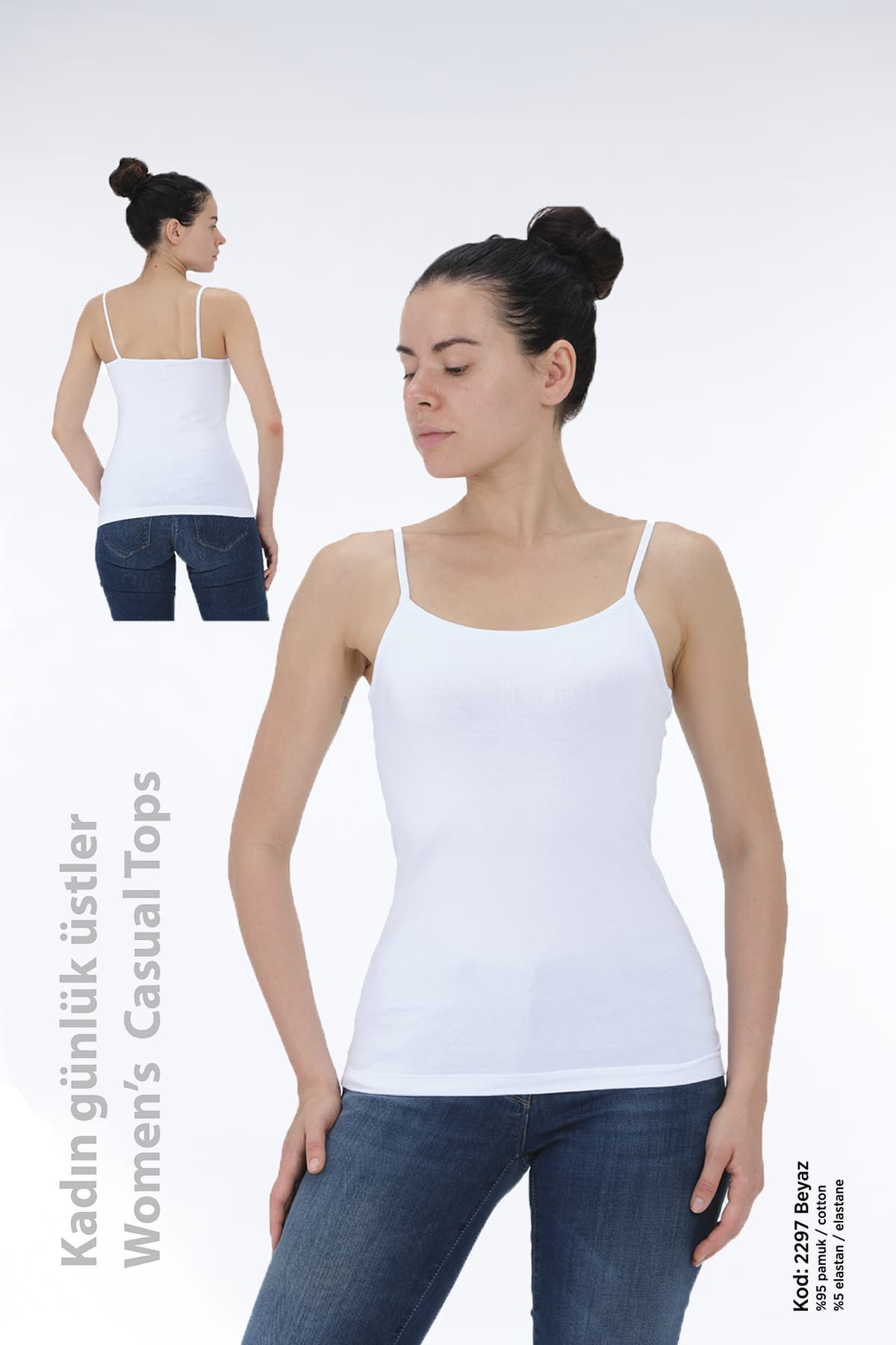 Kadın Pamuklu İp Askılı Basi̇c Top Li̇kralı ÜST -2297 - Görsel 3