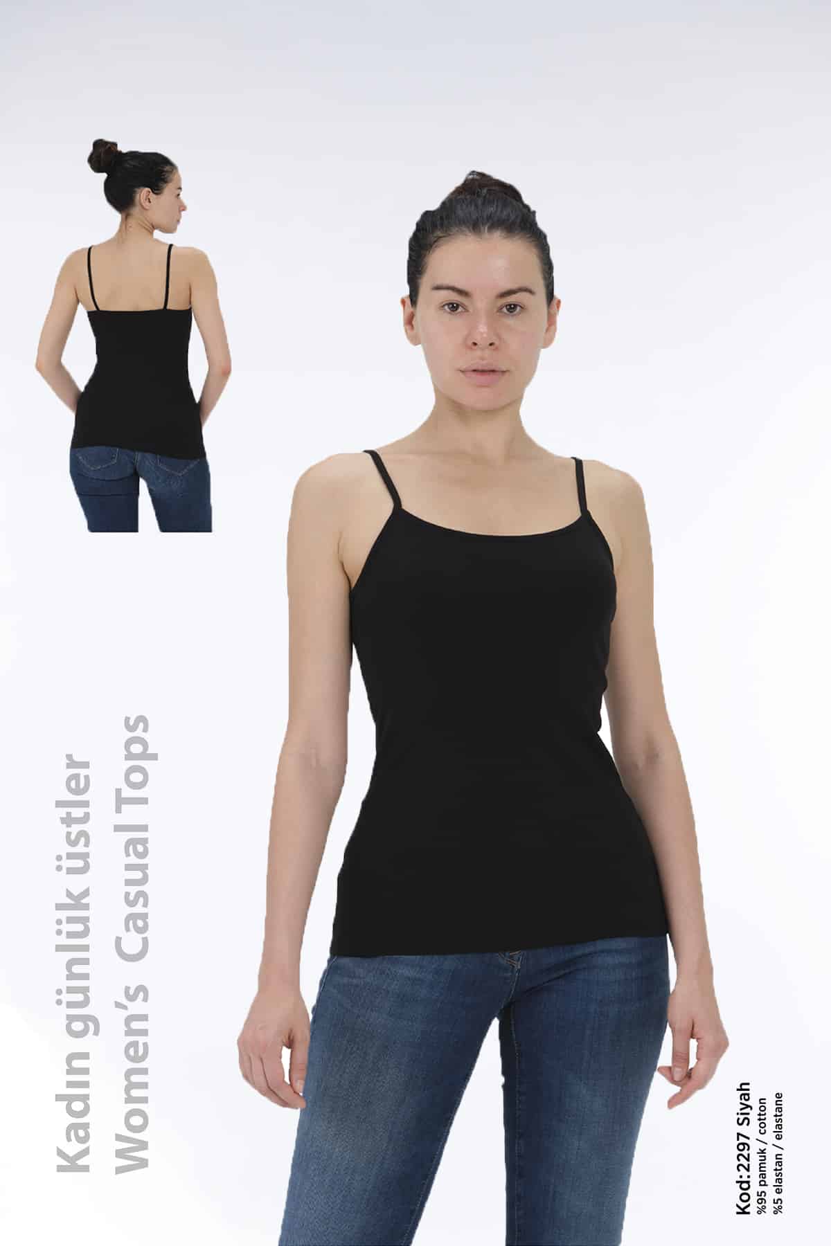 Kadın Pamuklu İp Askılı Basi̇c Top Li̇kralı ÜST -2297 - Görsel 2