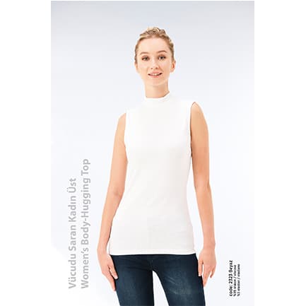 Kadın Vücudu Saran Yarım Balıkçı Yaka Kolsuz Üst - 2323