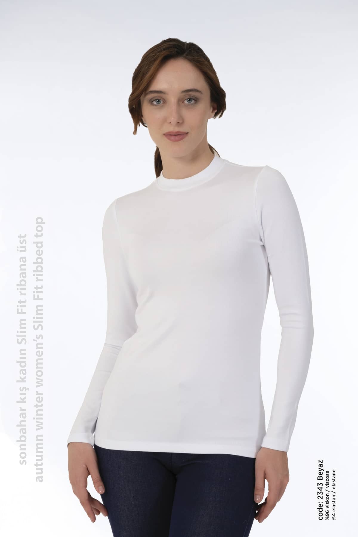 Kadın Sonbahar Kış Kapalı Yaka Uzun Kollu Slim Fit Ribana Üst -2343 - Görsel 2