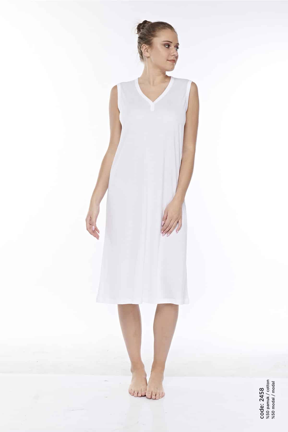 KADIN PAMUKLU MODAL V-YAKA KOLSUZ KOMBİNEZON -2458 - Görsel 2