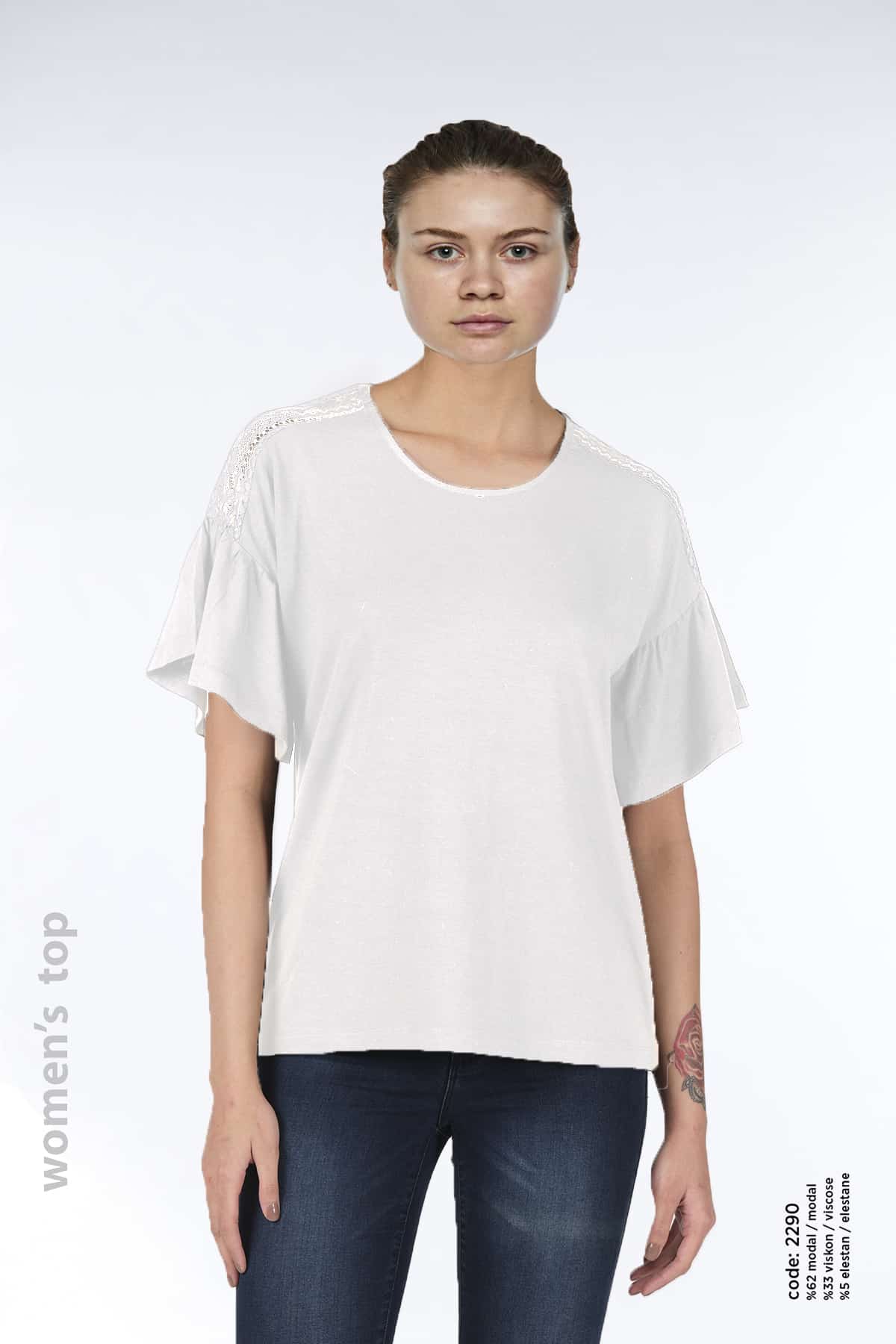 Kadın Modal Comfort Fi̇t Kısa Kollu Üst Li̇kralı T-shi̇rt -2290 - Görsel 3