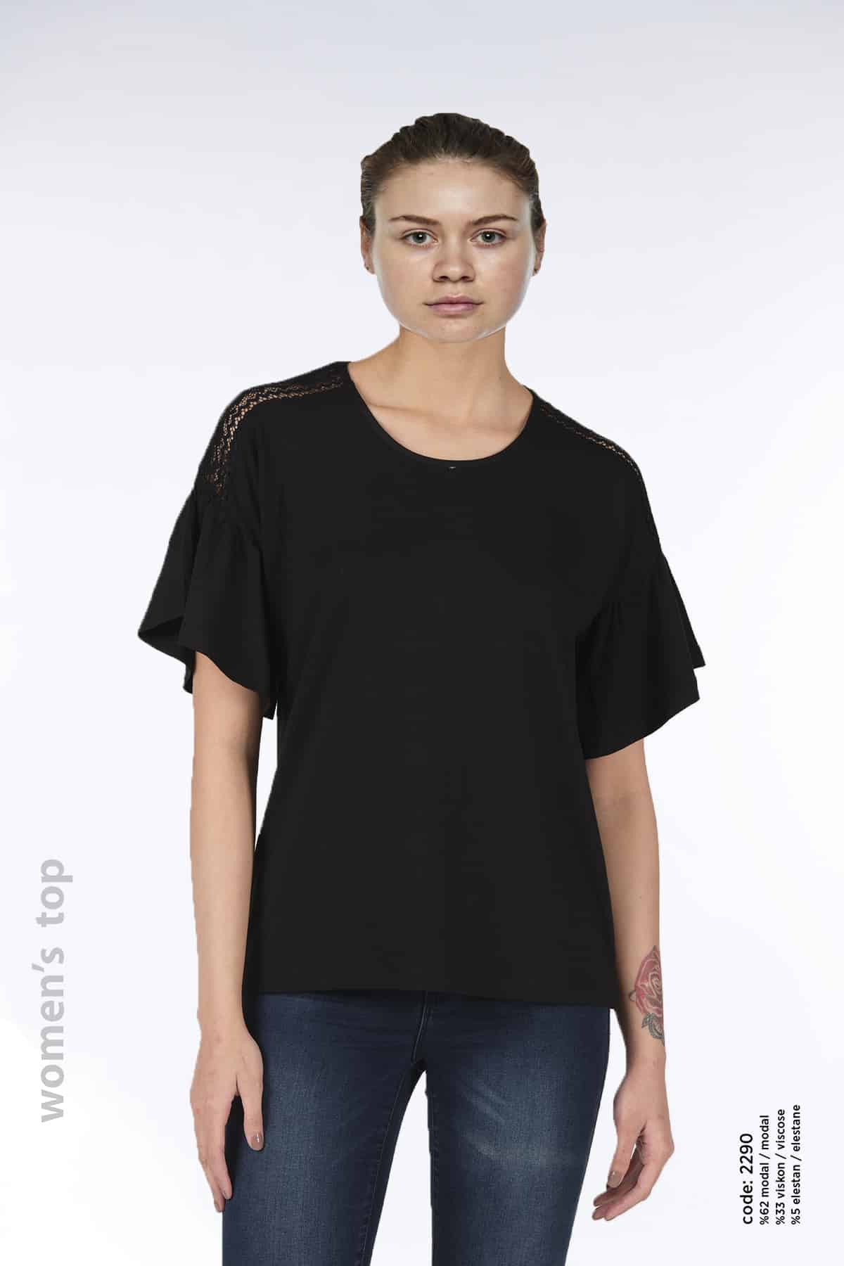 Kadın Modal Comfort Fi̇t Kısa Kollu Üst Li̇kralı T-shi̇rt -2290 - Görsel 2