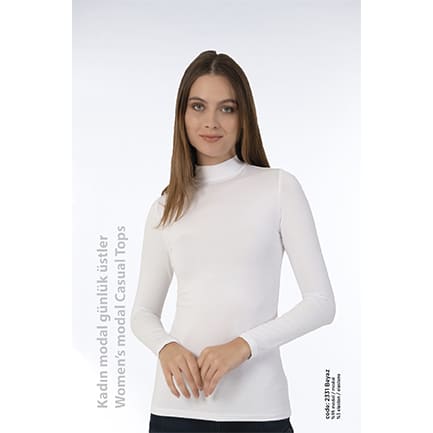 Kadın Modal Günlük Yarım Balıkçı Yaka Uzun Kollu Üst -2331