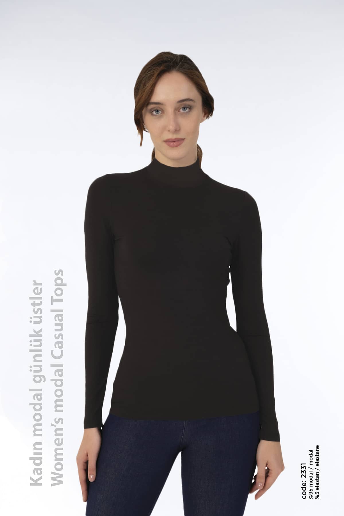 Kadın Modal Günlük Yarım Balıkçı Yaka Uzun Kollu Üst -2331 - Görsel 3