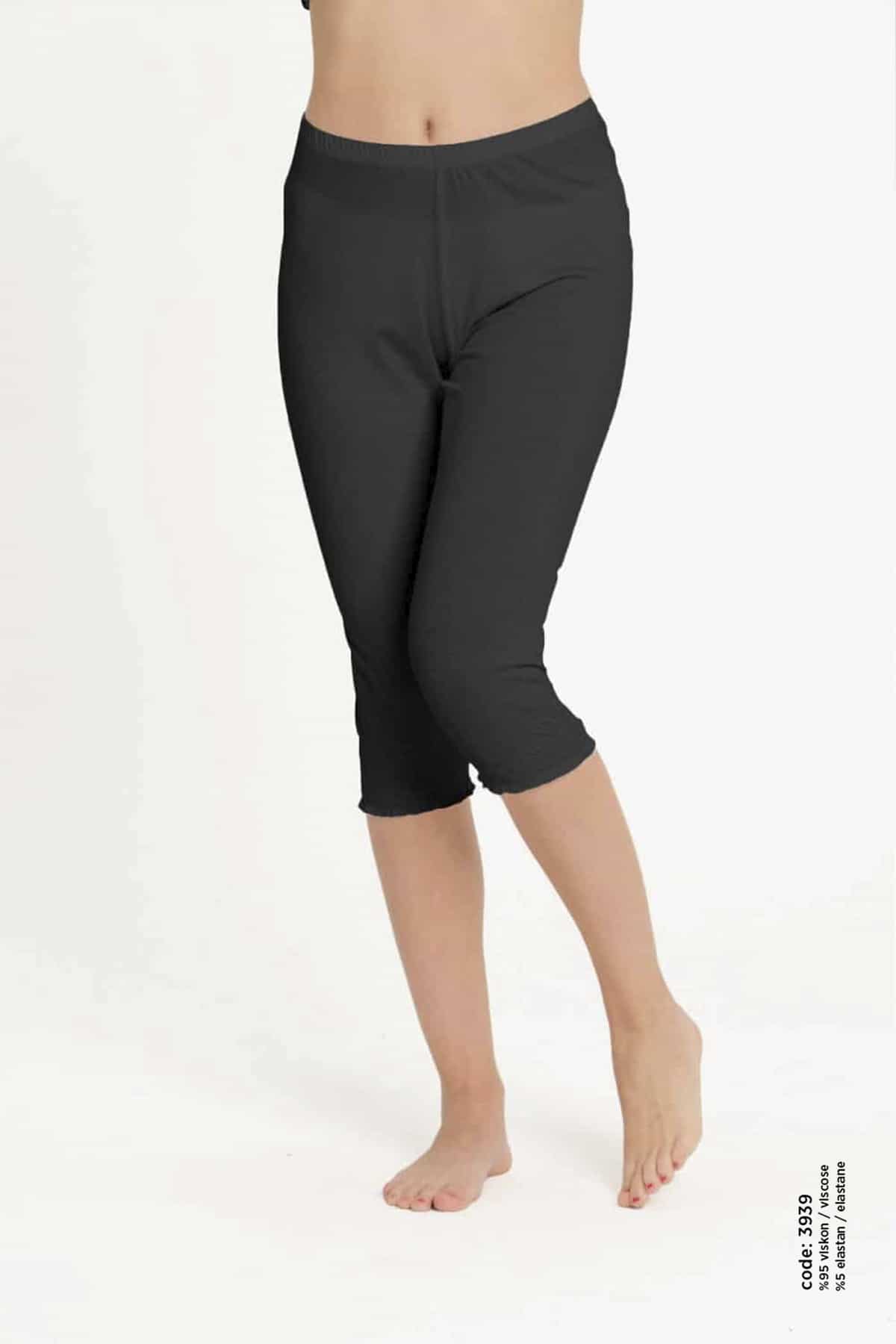 Kadın Viskon Dız Altı Paçalı Alt - 3939 - Görsel 3