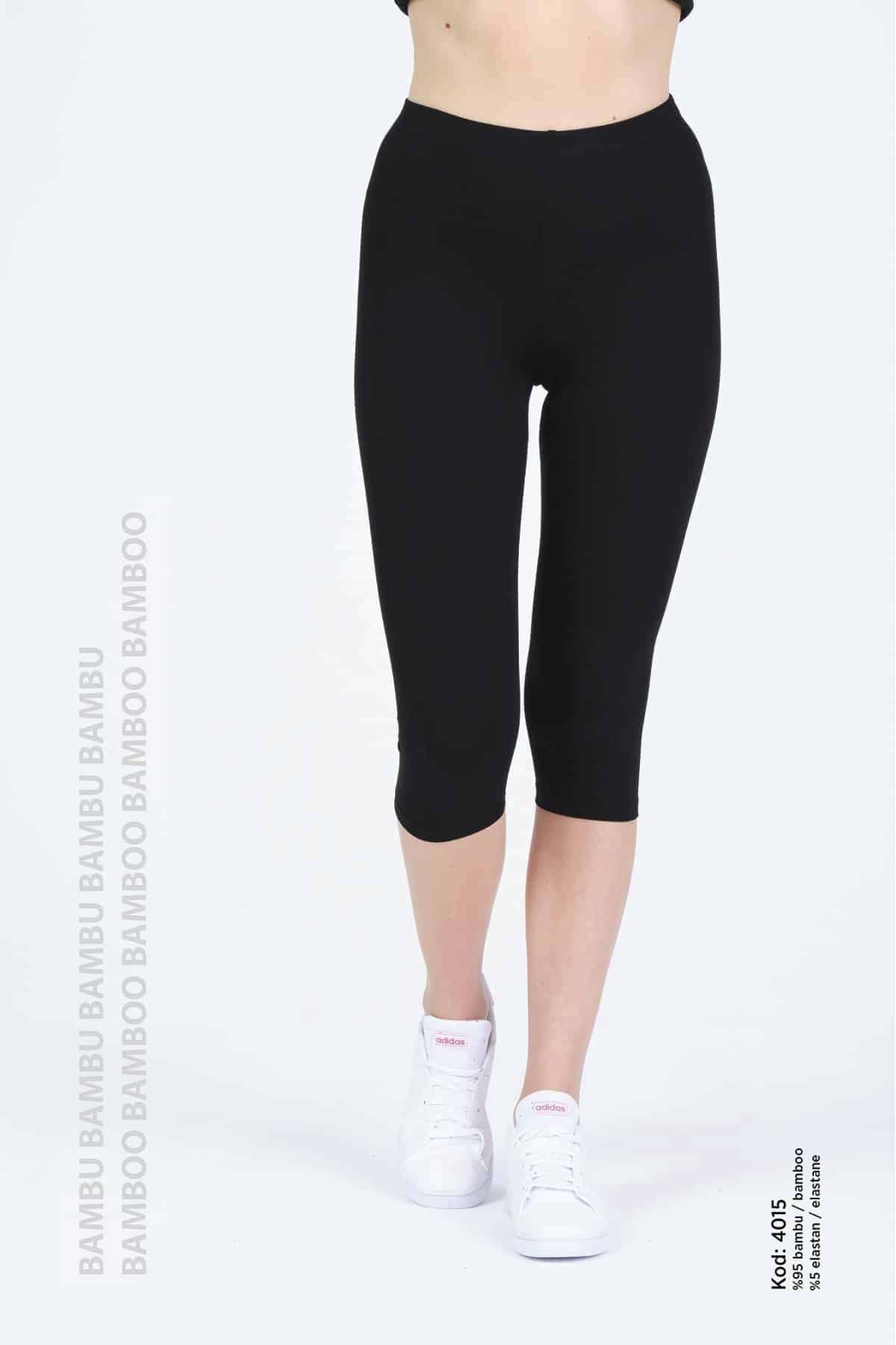 Kadın Bambu Orta Yüksek Bel Dız Alti İnce Si̇yah Likralı Tayt - 4015-4070 - Görsel 2