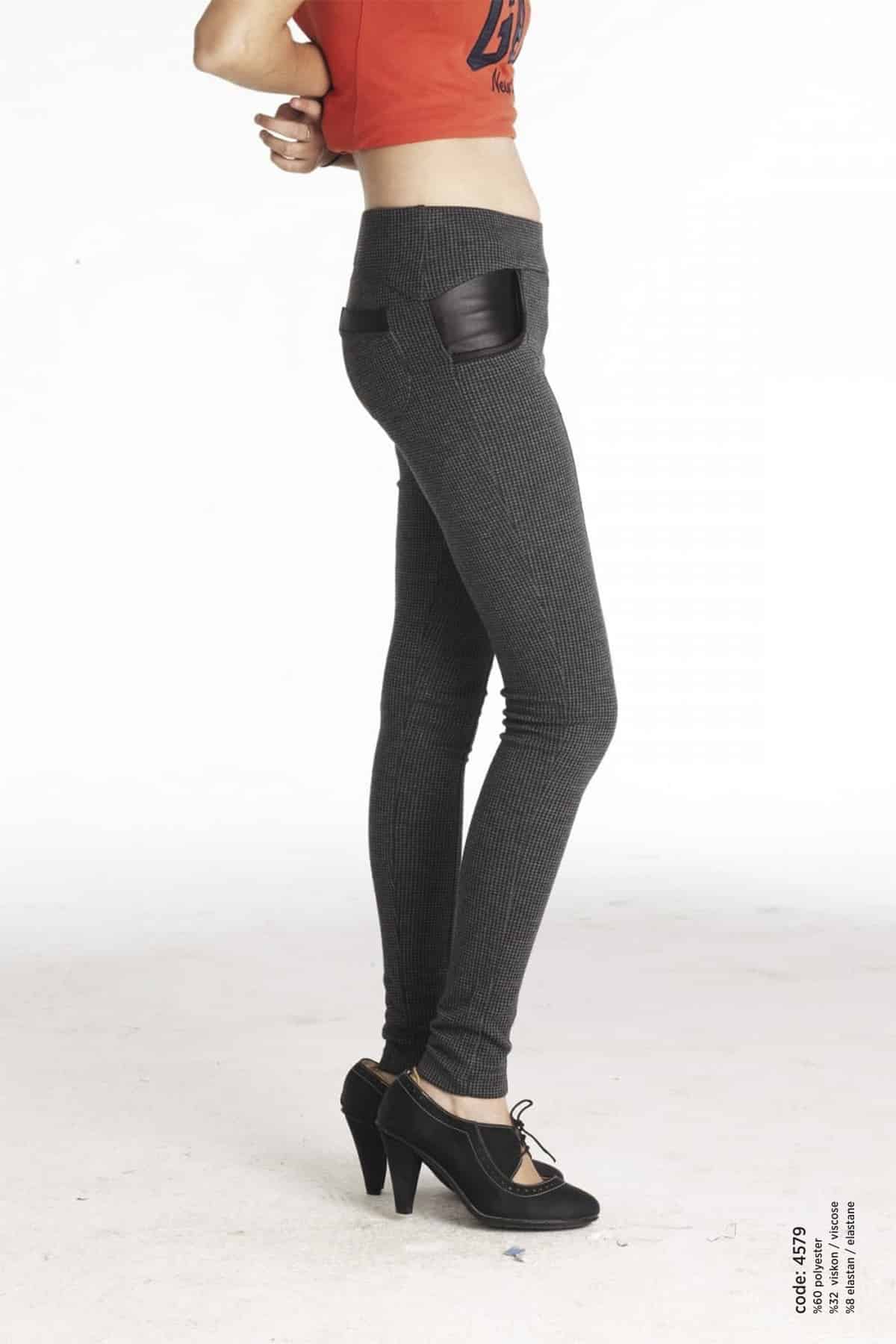 Kadin Vi̇skon Jean Pantolon Li̇krali Detayli Tayt -4579 - Görsel 2