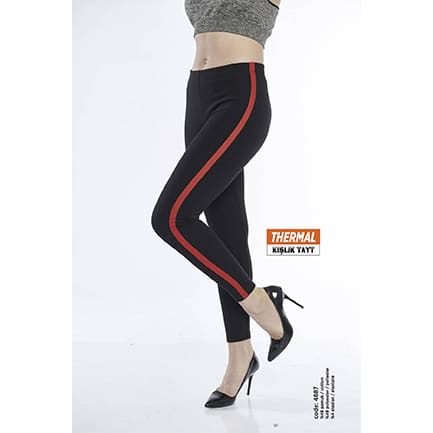 Kadın Pamuklu Yanı Çi̇zgi̇li̇ Kışlık Termal Tayt - 4887