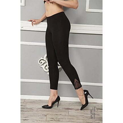 Kadın Pamuklu Bi̇lek Boy Yanı Güpür Detaylı Li̇kralı Klasi̇k Tayt - 4906