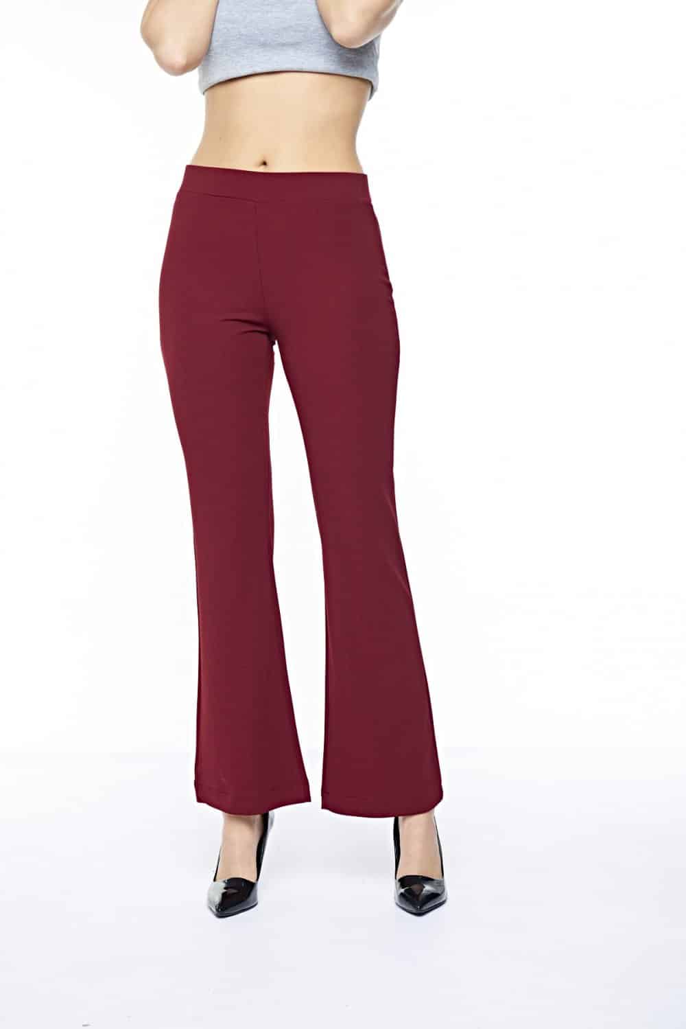 Kadin Bordo İspanyol Paça Pantolon Düz Tayt-5007 - Görsel 3
