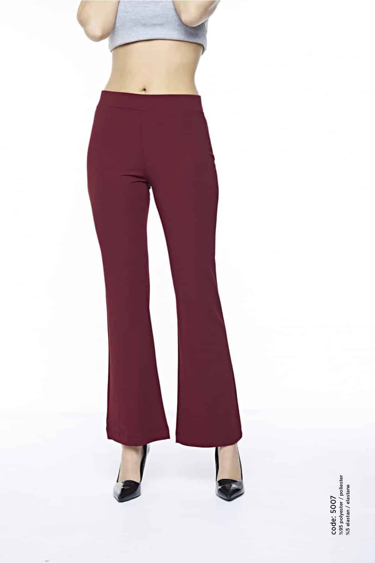 Kadin Bordo İspanyol Paça Pantolon Düz Tayt-5007 - Görsel 2