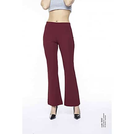 Kadin Bordo İspanyol Paça Pantolon Düz Tayt-5007