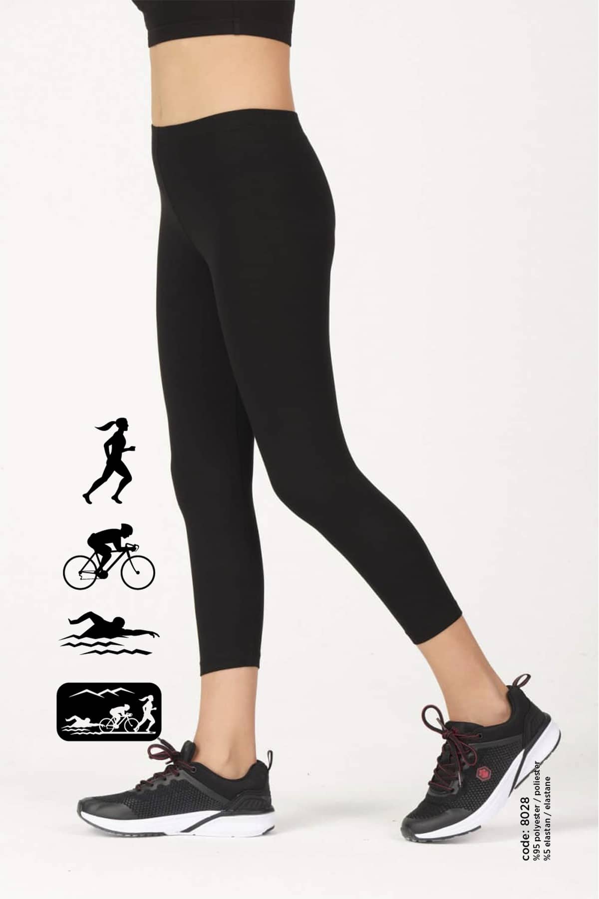 Kız Çocuk Sporcu Kapri̇ Boy Si̇yah Sli̇m Fi̇t Tayt - 8028 - Görsel 2